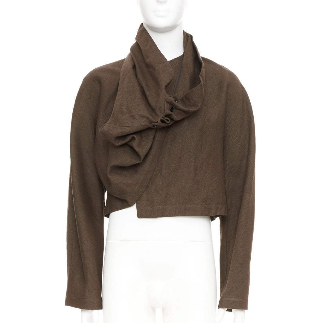 LEMAIRE draped wrapped cropped linen wool casual minimalist jacket FR44 XS