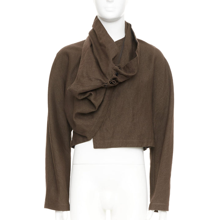 LEMAIRE draped wrapped cropped linen wool casual minimalist jacket FR44 XS