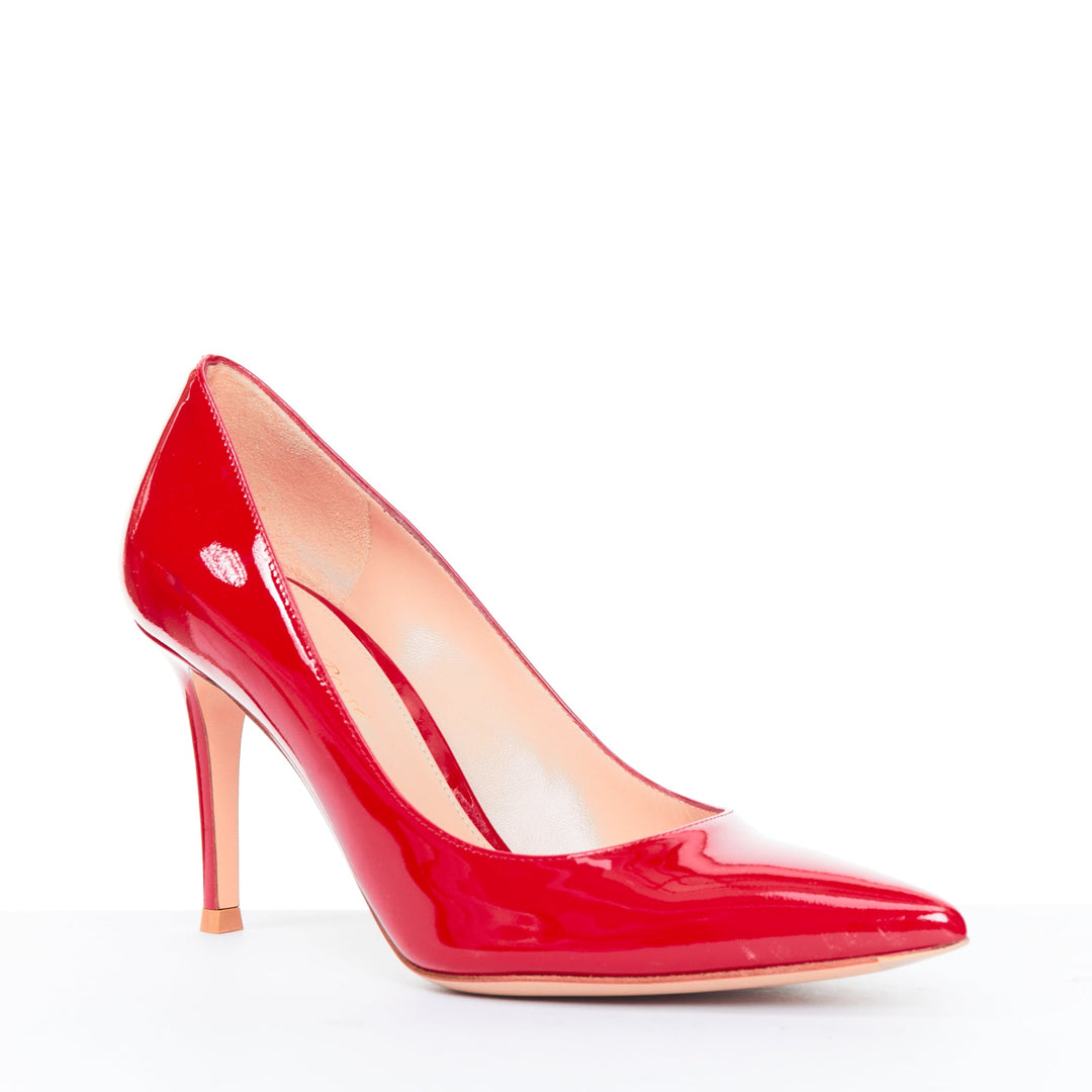 GIANVITO ROSSI 85 red patent leather pointed toe slipon stiletto pumps EU36.5
