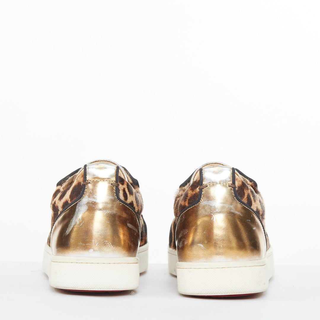 CHRISTIAN LOUBOUTIN Louis Junior Spikes leopard calf hair low top sneakers EU39