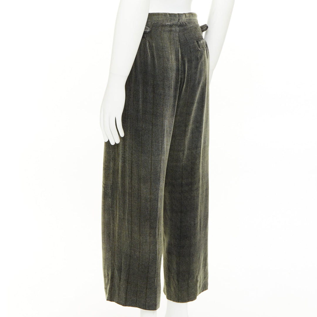 GIORGIO ARMANI green black rayon blend velvet  wide cropped pants IT46 S