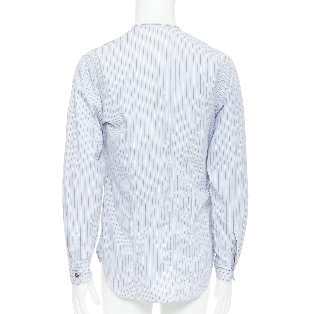 YOHJI YAMAMOTO HOMME light blue grey striped collarless button up shirt JP2 M