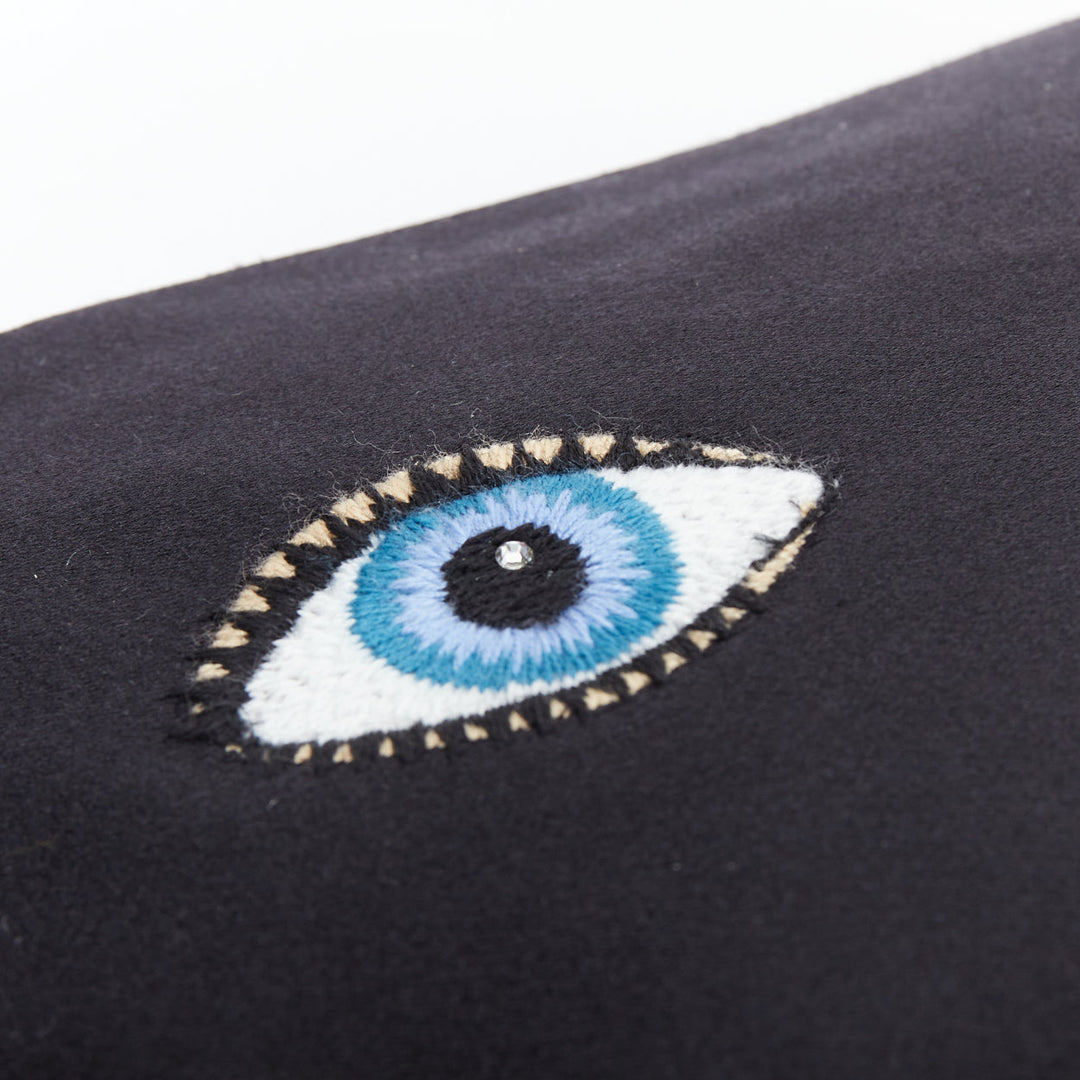 CHARLOTTE OLYMPIA black satin surrealist blue eye embroidery pouch bag