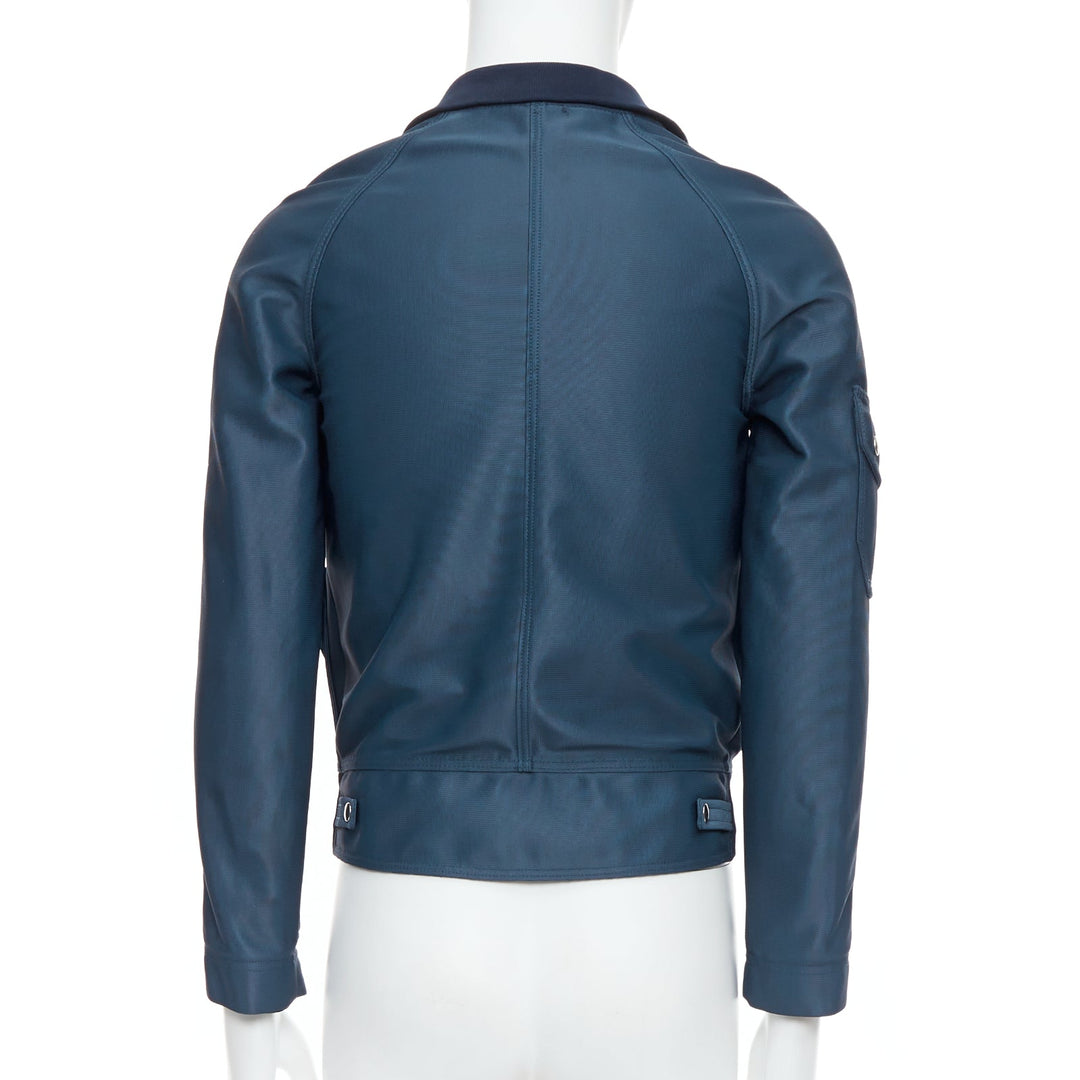BALENCIAGA 2003 blue silver snap buttons cropped moto biker jacket FR46 S