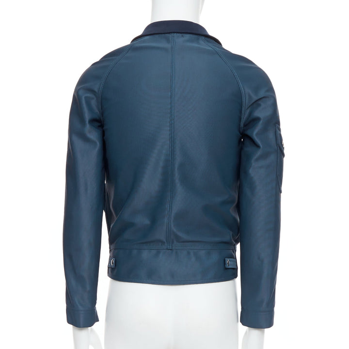 BALENCIAGA 2003 blue silver snap buttons cropped moto biker jacket FR46 S