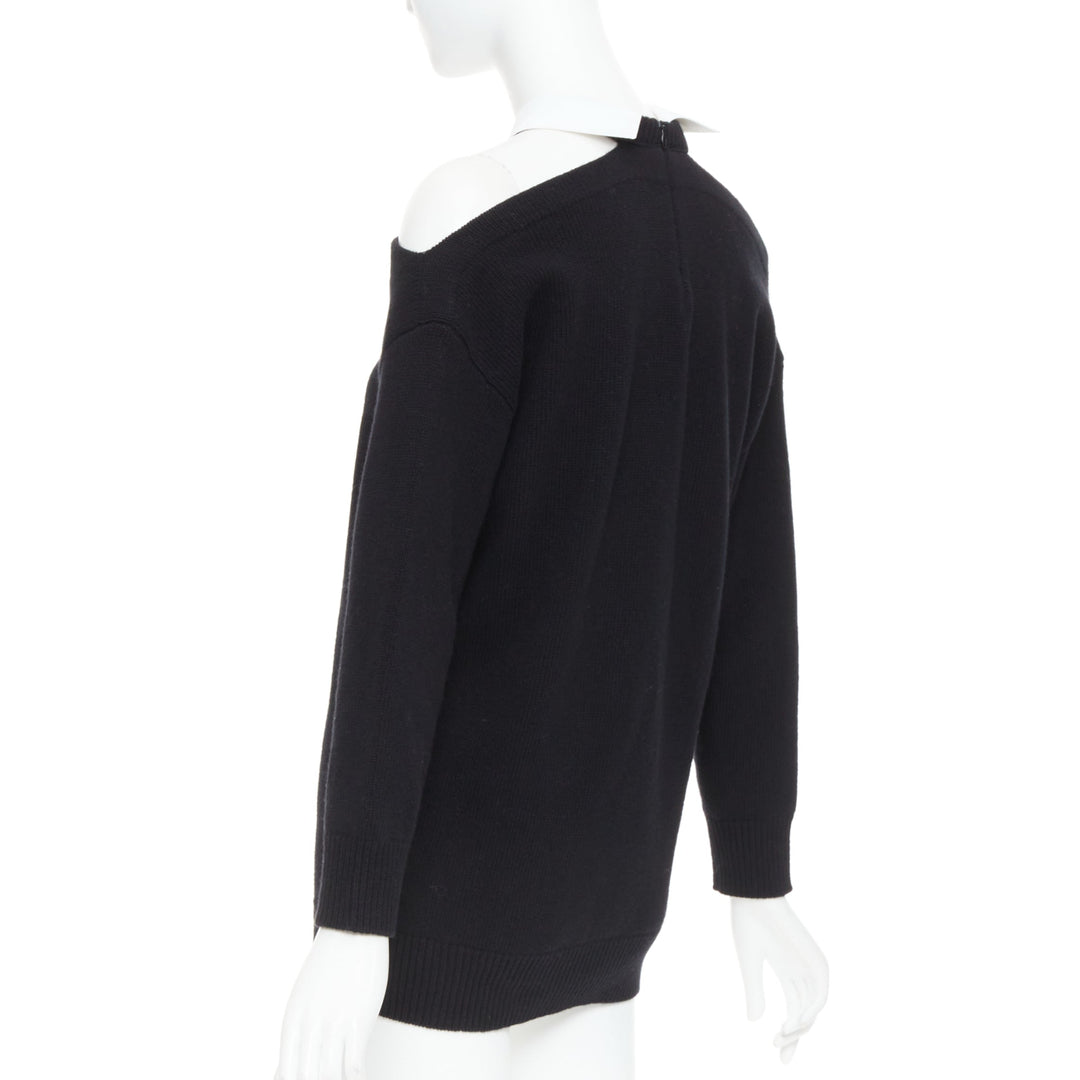 VALENTINO 2023 black 100% virgin wool collar cold shoulder sweater XS