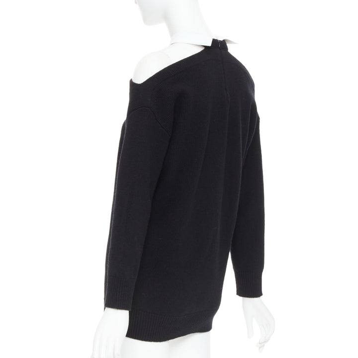 VALENTINO 2023 black 100% virgin wool collar cold shoulder sweater XS