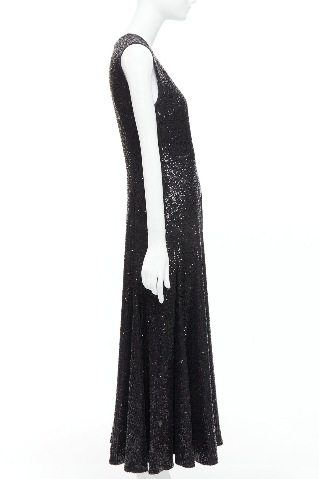 E. STOTT Olie black sequin high neck A-line midi evening dress UK10 M