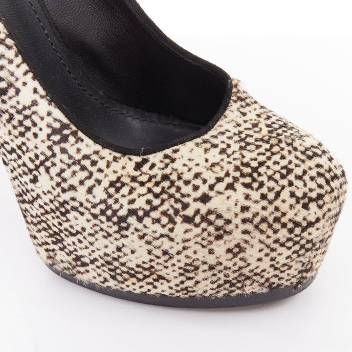 YVES SAINT LAURENT Tribtoo 105 cream black calf hair platform pumps EU39.5