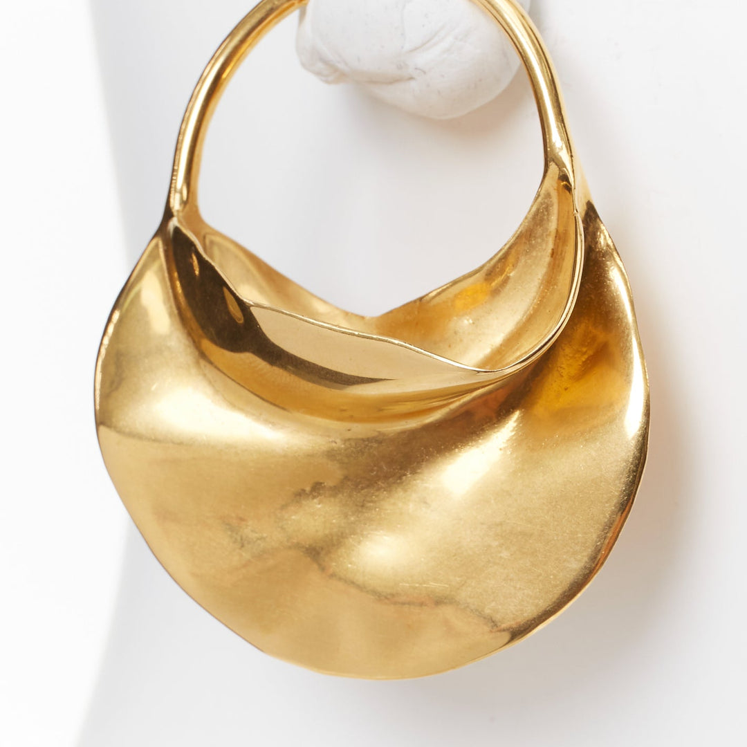 OLD CELINE Phoebe Philo 2018 Swirl Large Hoop gold tone brass hoop earrings Pair