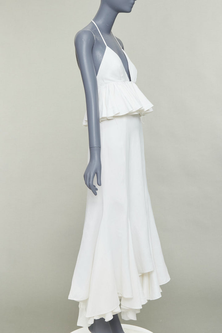 JUAN CARLOS OBANDO 2014 Runway ivory ruffle peplum plunge bridal dress US4 S