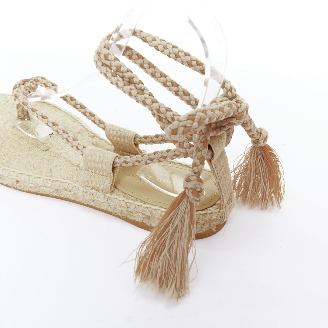 DIOR 2020 Diorexpress nude embroidered cotton rope tie jute sandals EU37