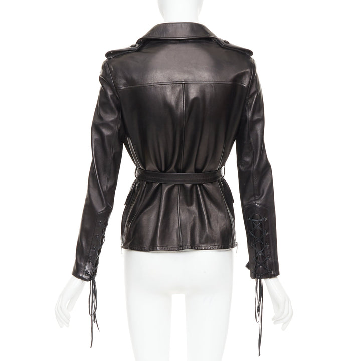 SAINT LAURENT 2013 Runway black leather lace safari pocket tunic top FR38 M