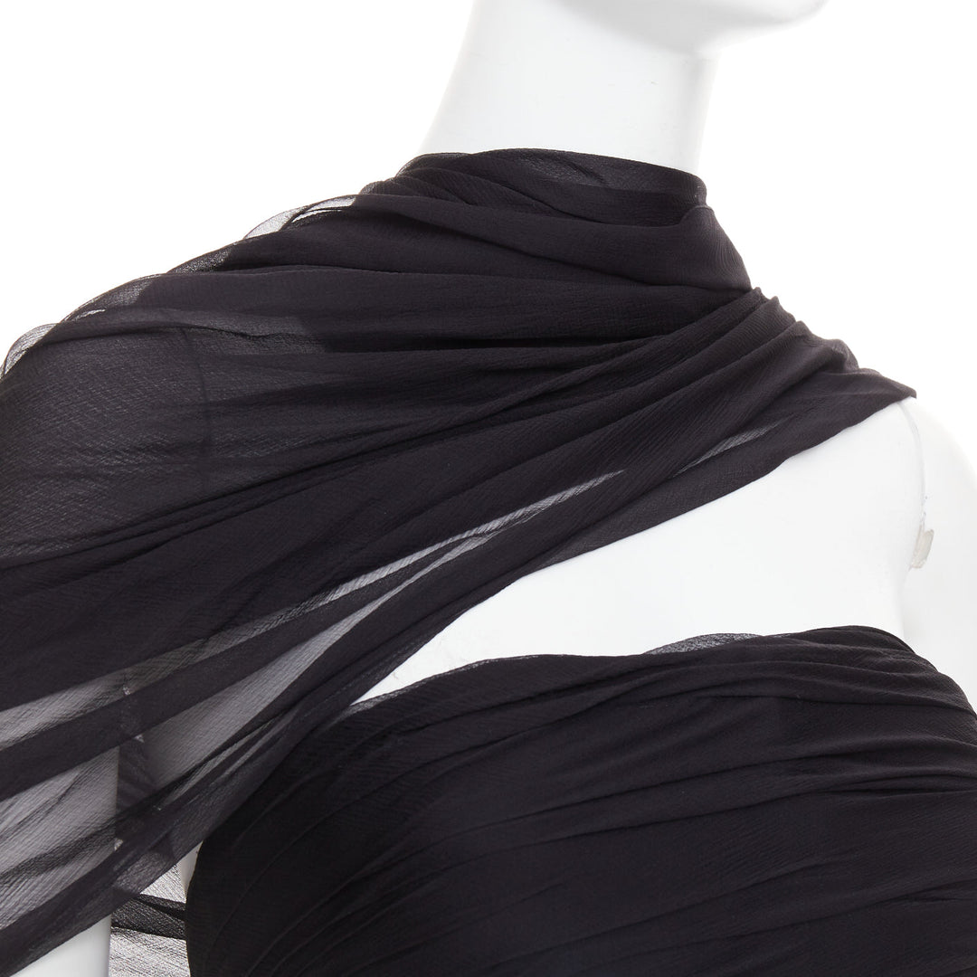 ALEXANDRE VAUTHIER AW2010 COUTURE Runway black silk chiffon pleat drape sash top
