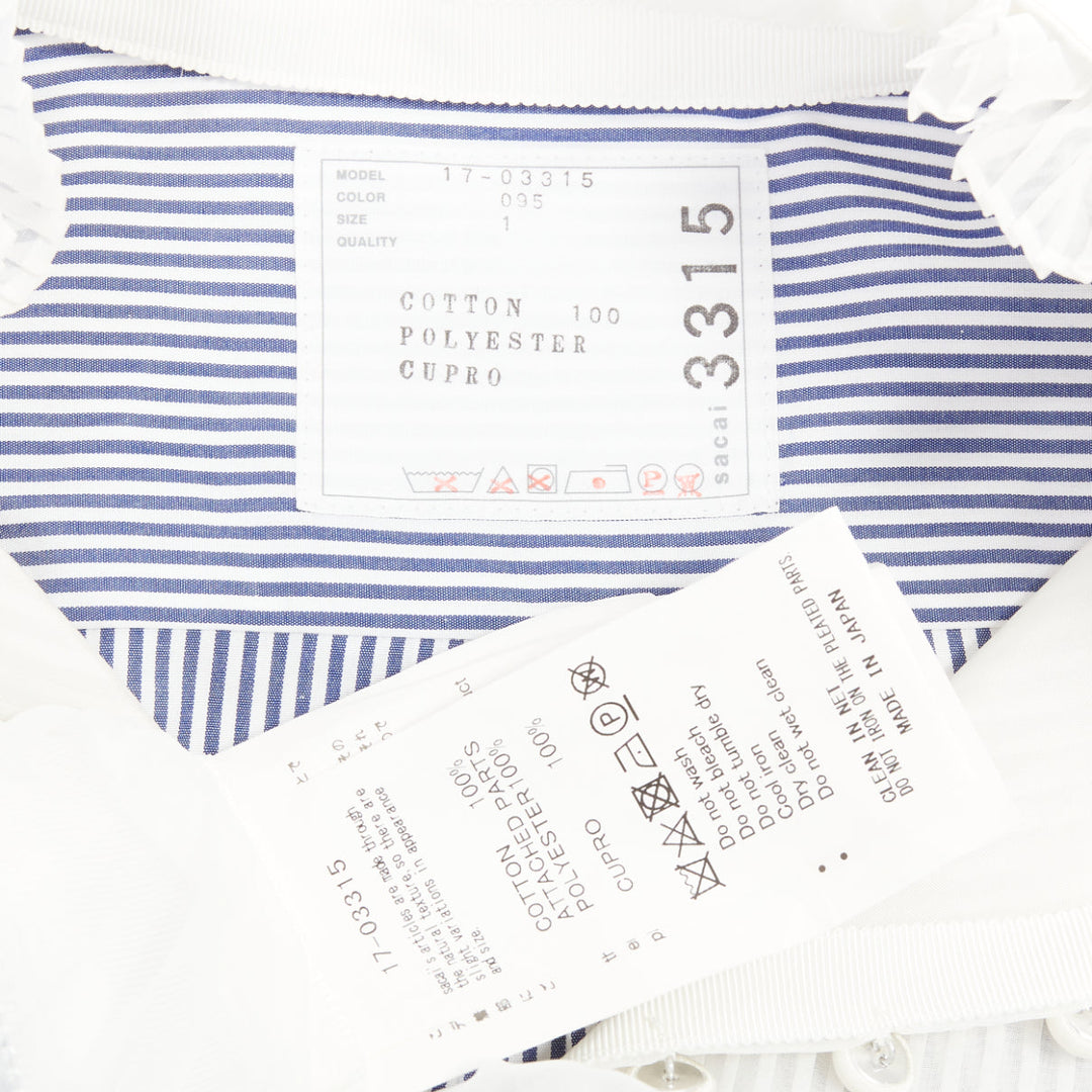 SACAI 2017 blue white striped cotton poplin bib collar ruffle shirt dress JP1 S