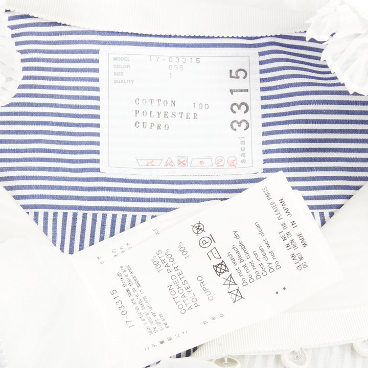 SACAI 2017 blue white striped cotton poplin bib collar ruffle shirt dress JP1 S