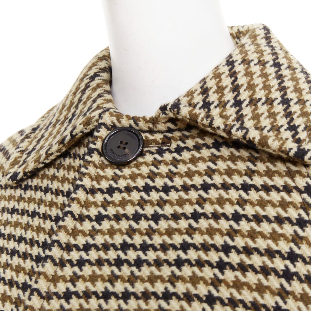 SAINT LAURENT 2014 Hedi Slimane Runway wool houndstooth caped coat FR34 XS