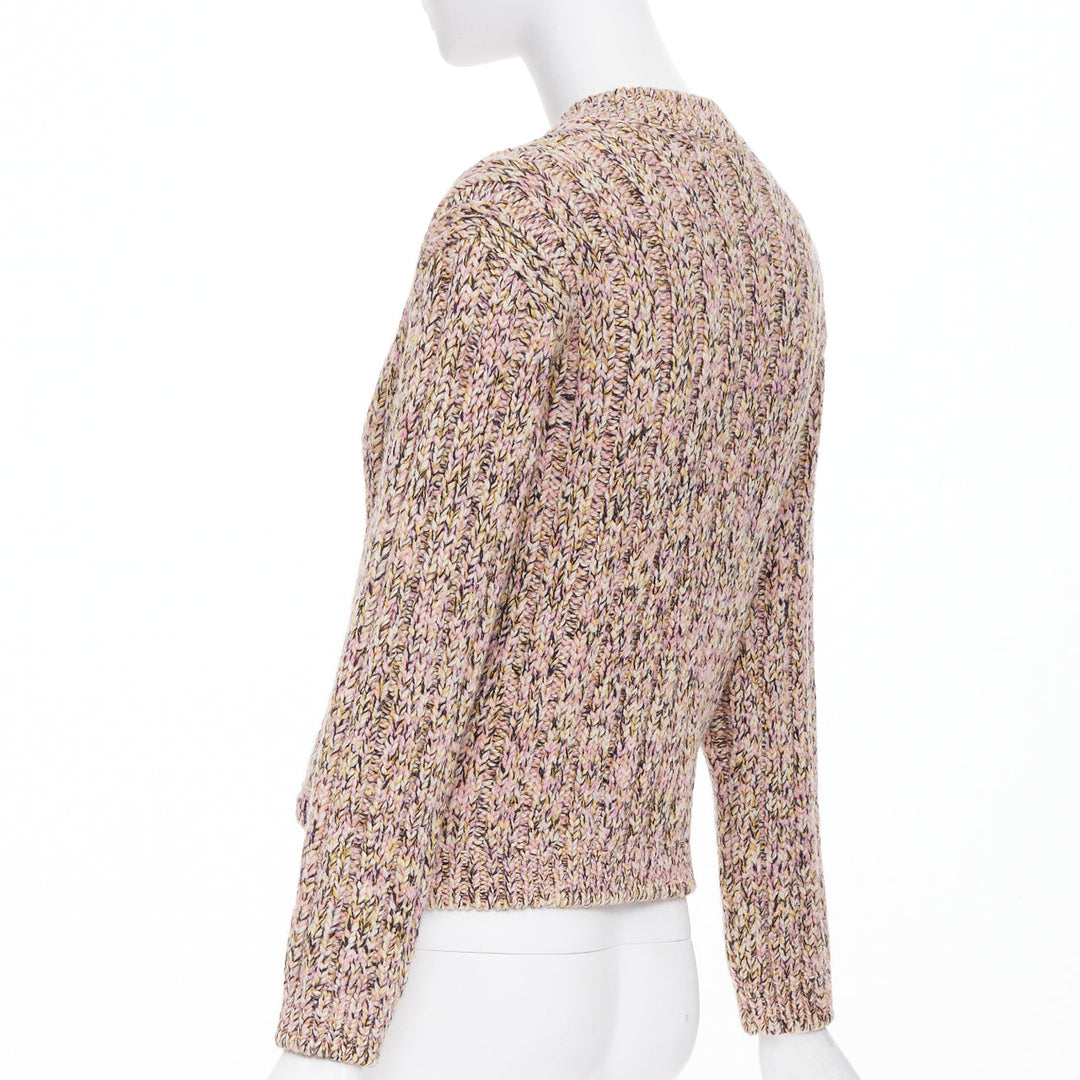GUCCI 2023 pink beige melange cable wool knit logo patch cardigan sweater XS