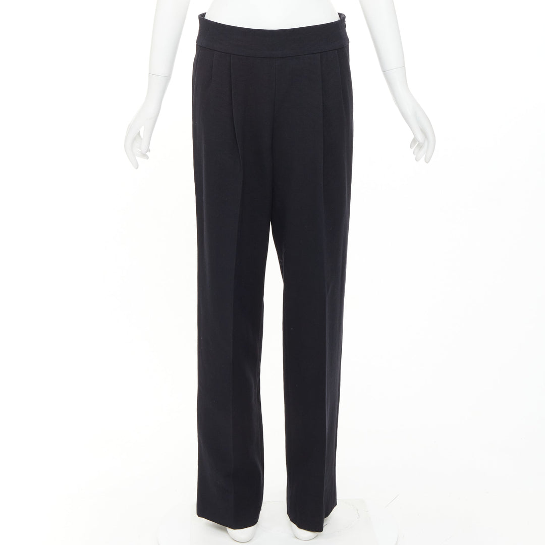 DRIES VAN NOTEN black wool cotton pleated front wide leg trousers pants FR38 M
