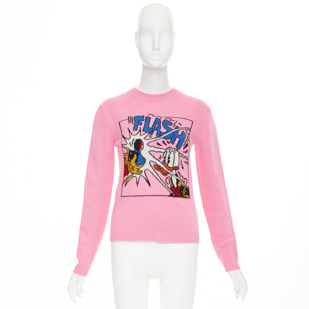 GUCCI DISNEY 2021 pink blue Donald Duck FLASH intarsia logo back sweater 3XS