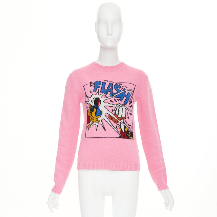 GUCCI DISNEY 2021 pink blue Donald Duck FLASH intarsia logo back sweater 3XS