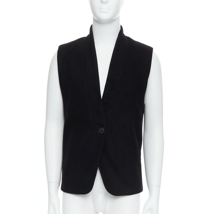 CHRISTOPHE LEMAIRE black wool minimal topstitch waist coat vest Sz2 M