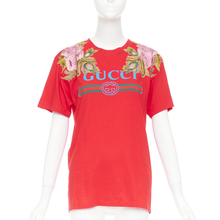 GUCCI 2017 Dover Street Market DSM red cotton flower embroidered t-shirt XS