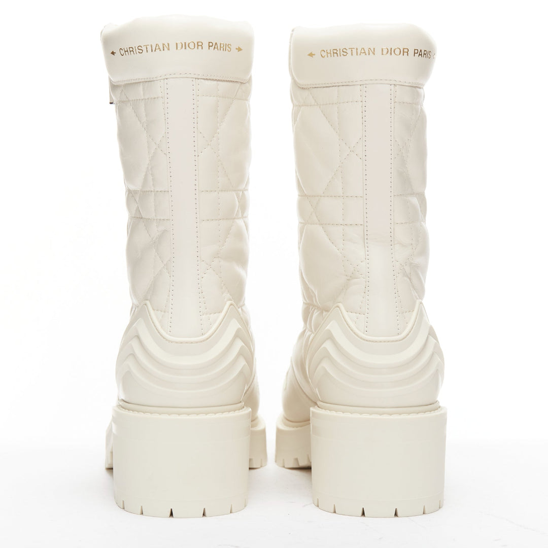 CHRISTIAN DIOR 2023 D-Leader white Cannage quilted leather ankle boots EU38