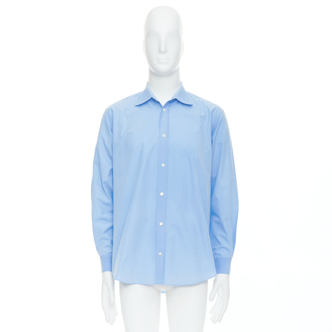HERMES blue cotton gathered pleated yoke dress shirt EU40 L