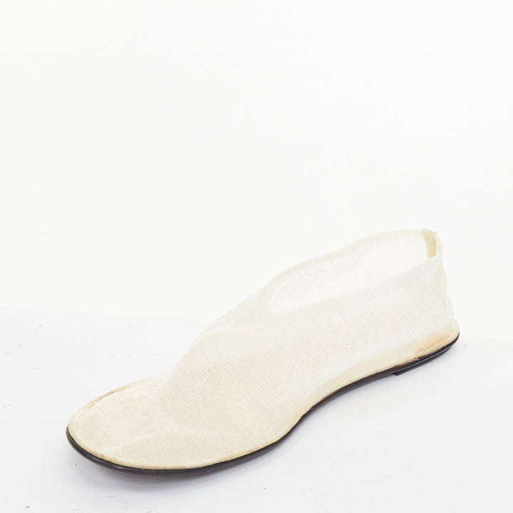 THE ROW Sock Mesh white sheer nylon black leather sole minimal ballet flats EU38
