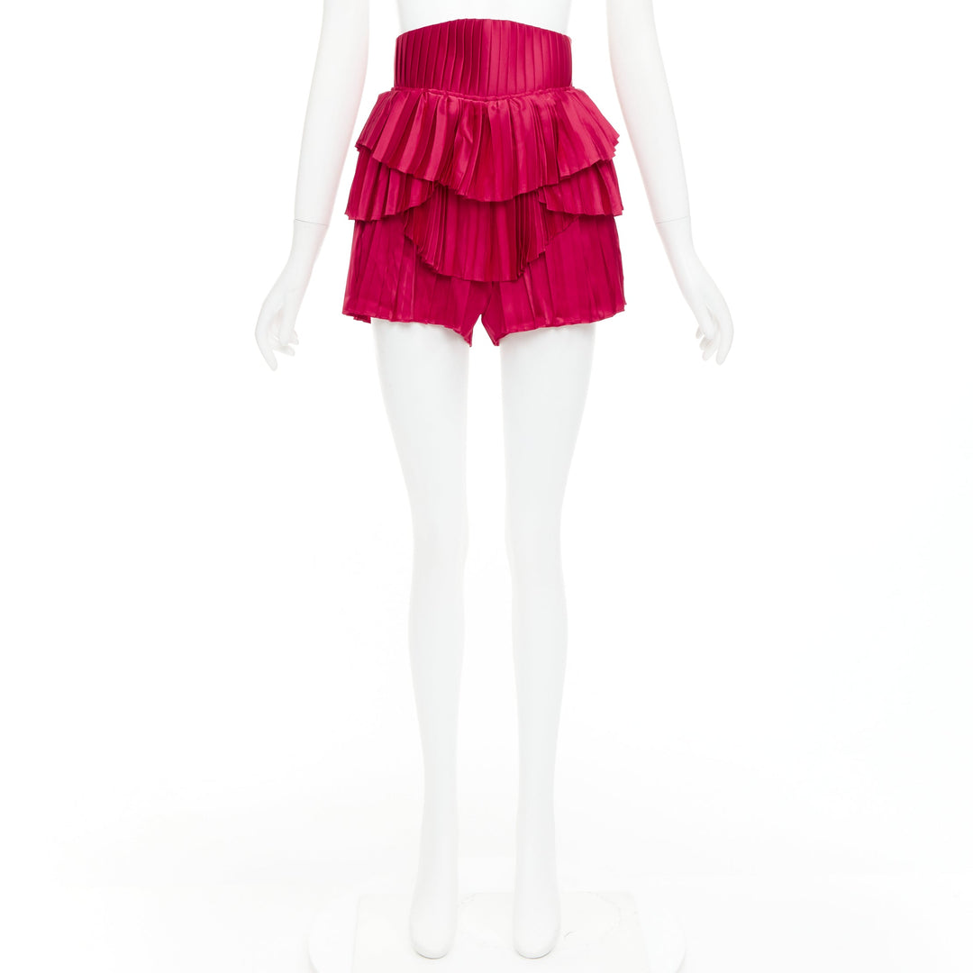 ANDREA IYAMAH Hibi red satin tiered laced corset pleated shorts XS