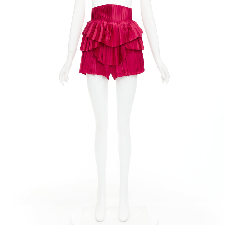 ANDREA IYAMAH Hibi red satin tiered laced corset pleated shorts XS