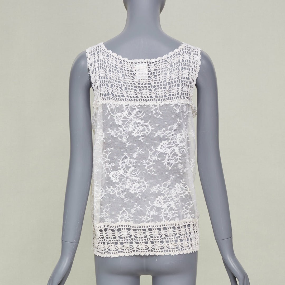 ADAM JONES 2000s floral openwork lace applique beige crochet knit tank M