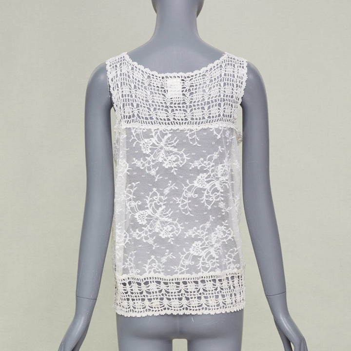 ADAM JONES 2000s floral openwork lace applique beige crochet knit tank M