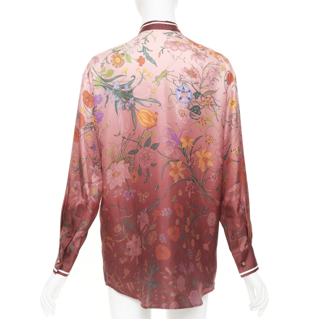 GUCCI 2025 Flora Degrade Rosso Ancora red bow neck tie silk twill top IT36 XXS