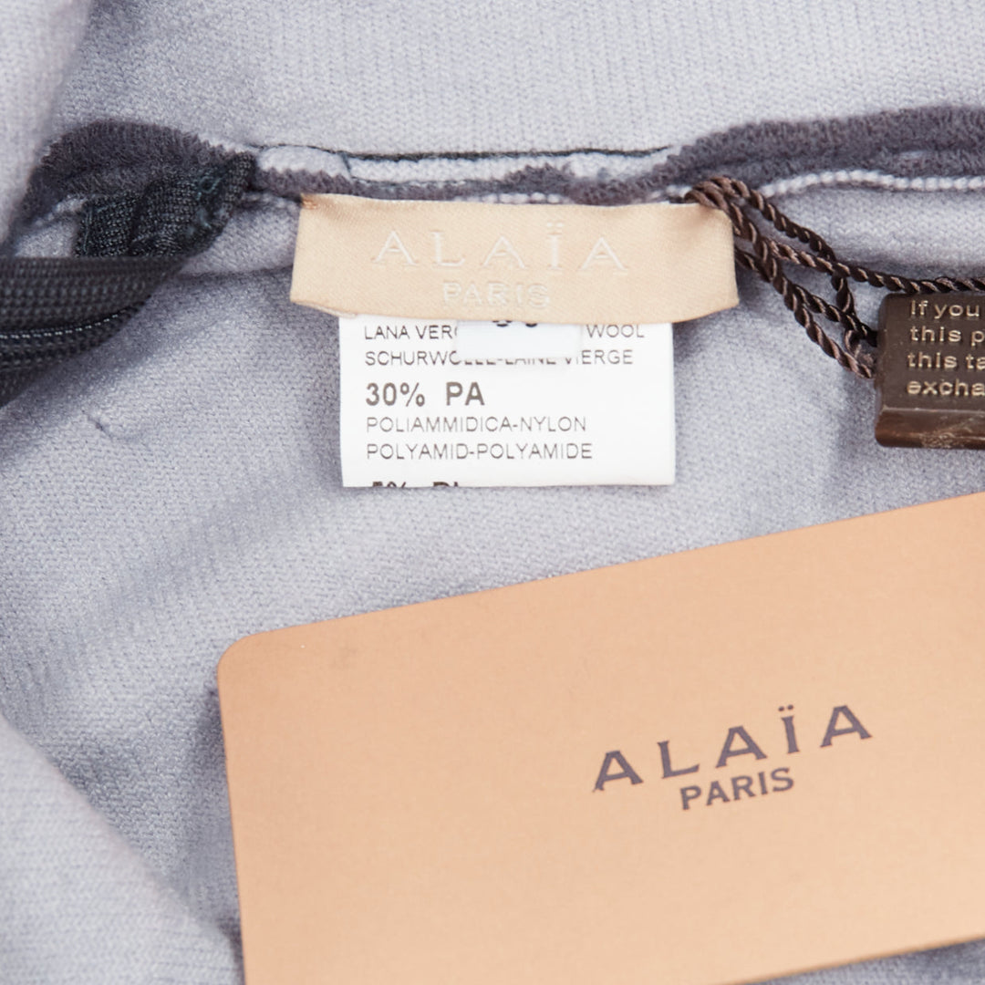ALAIA grey virgin wool blend cut out jacquard fit flared mini FR36 S