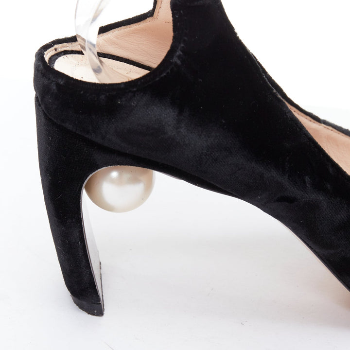 NICHOLAS KIRKWOOD Lola black velvet pearl heel slingback pumps EU38