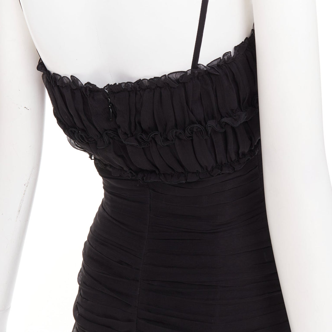 ALEXANDRE VAUTHIER COUTURE black chiffon ruched tulle flared crystal skirt dress