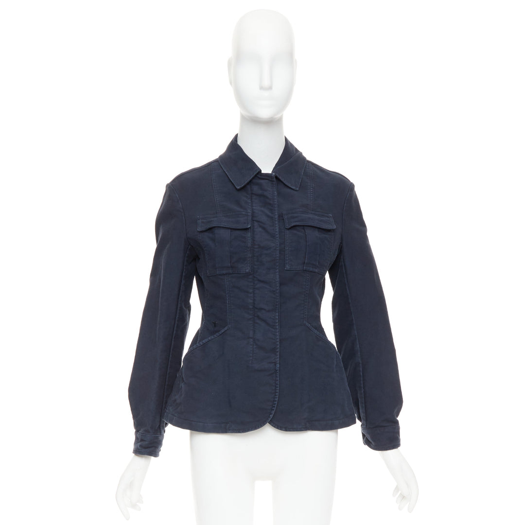 CHRISTIAN DIOR 2018 Runway navy washed cotton utility contour bar jacket FR36 S