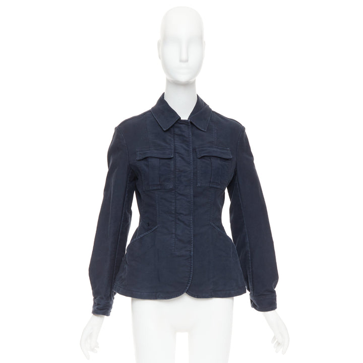 CHRISTIAN DIOR 2018 Runway navy washed cotton utility contour bar jacket FR36 S