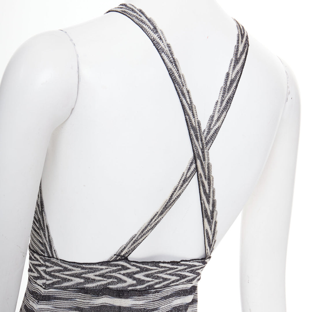 MISSONI Armonia black metallic grey striped jersey lurex knit dress IT38 XS