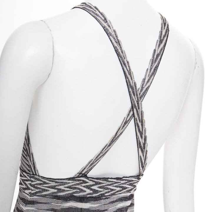 MISSONI Armonia black metallic grey striped jersey lurex knit dress IT38 XS