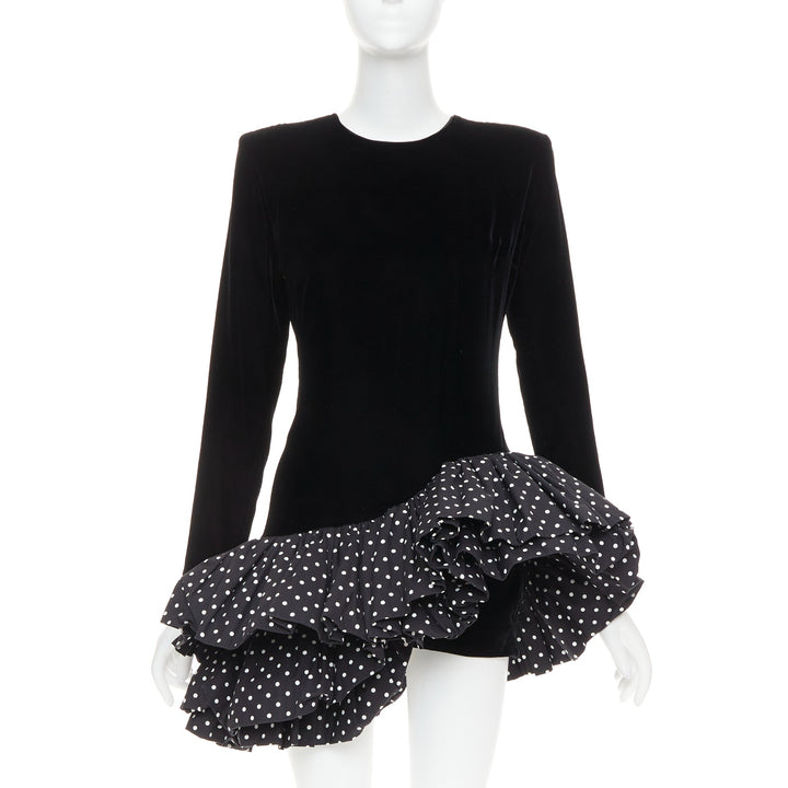 ALEXANDRE VAUTHIER AW2023 Runway black velvet polka dot mini dress