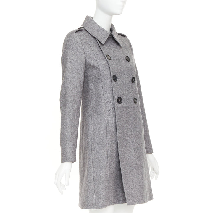 DIOR HOMME grey speckled wool blend felt double breasted epaulet coat FR38 M