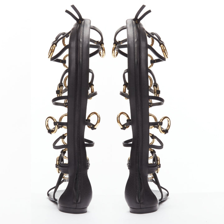 GIUSEPPE ZANOTTI black gold ring bondage gladiator sandal EU38.5