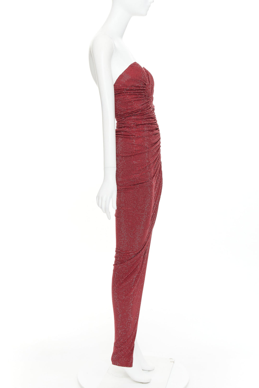 ALEXANDRE VAUTHIER Daring Red crystal strass sweetheart ruched slit gown dress