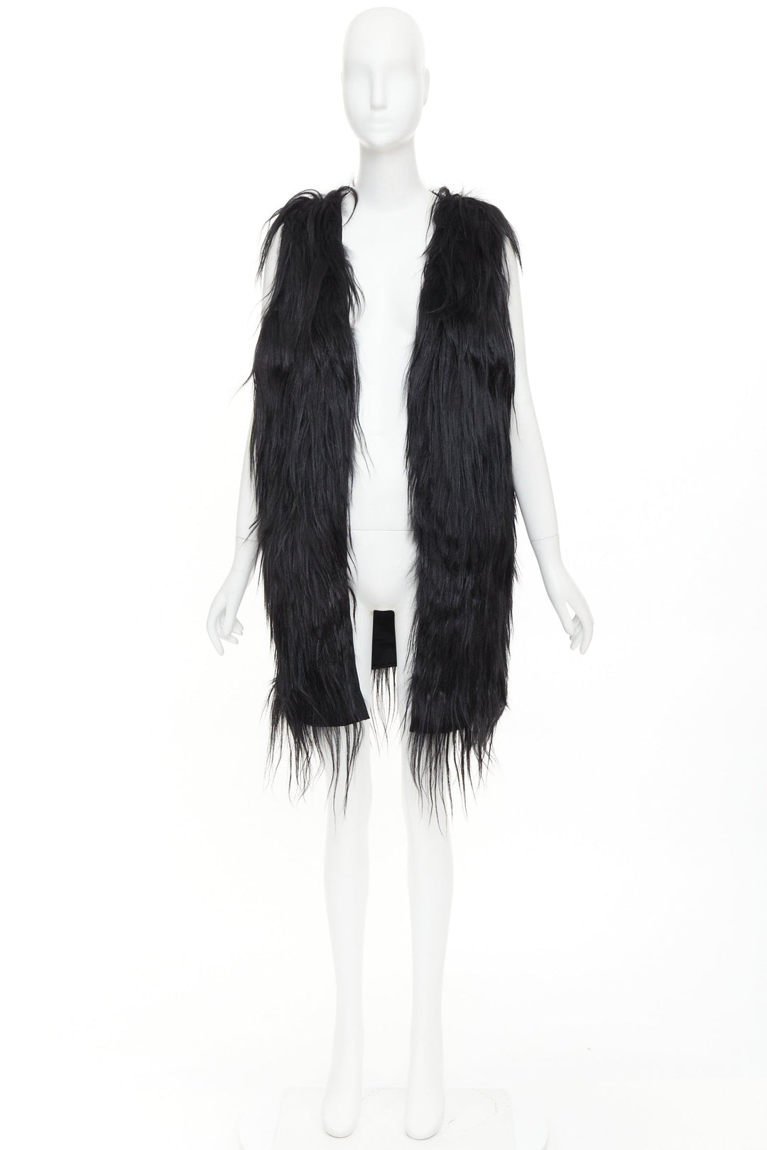 MIU MIU 2009 black long hair tiered wool fur vest coat IT42 M