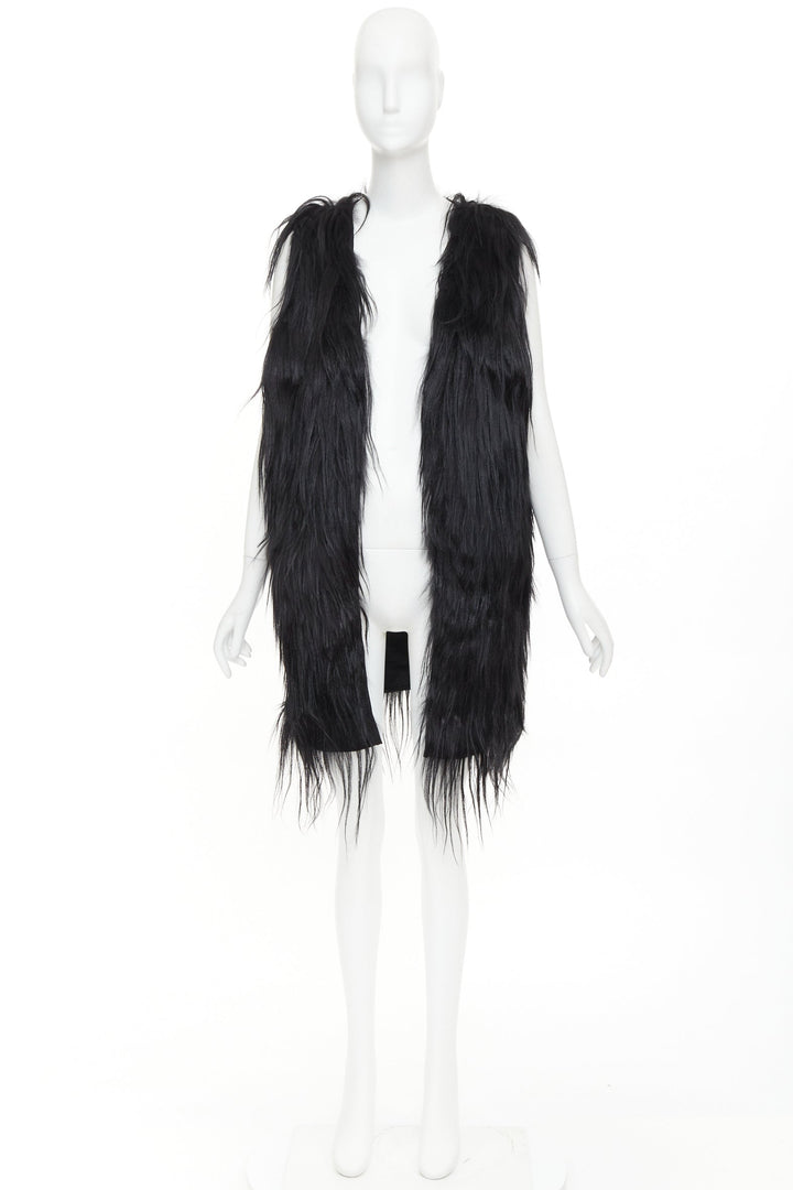MIU MIU 2009 black long hair tiered wool fur vest coat IT42 M