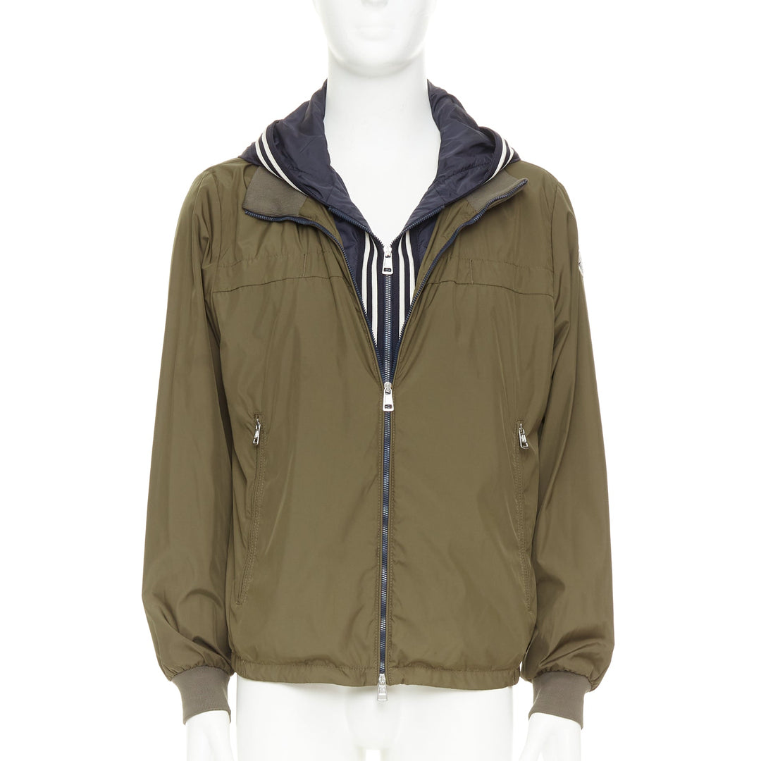 MONCLER Albert Giubbotto khaki green blue nylon layered hooded windbreaker Sz3 L