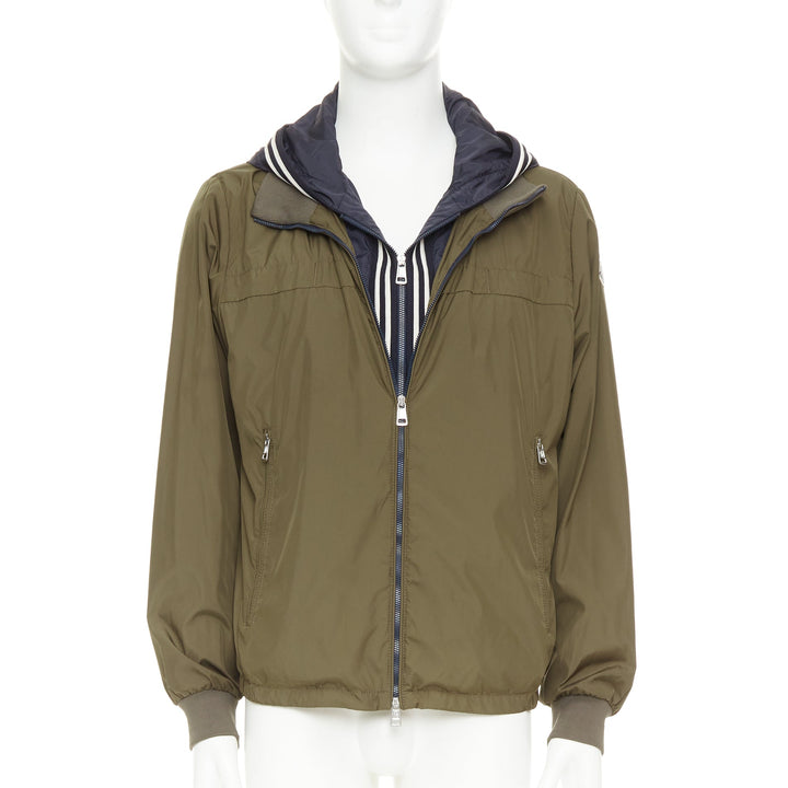 MONCLER Albert Giubbotto khaki green blue nylon layered hooded windbreaker Sz3 L
